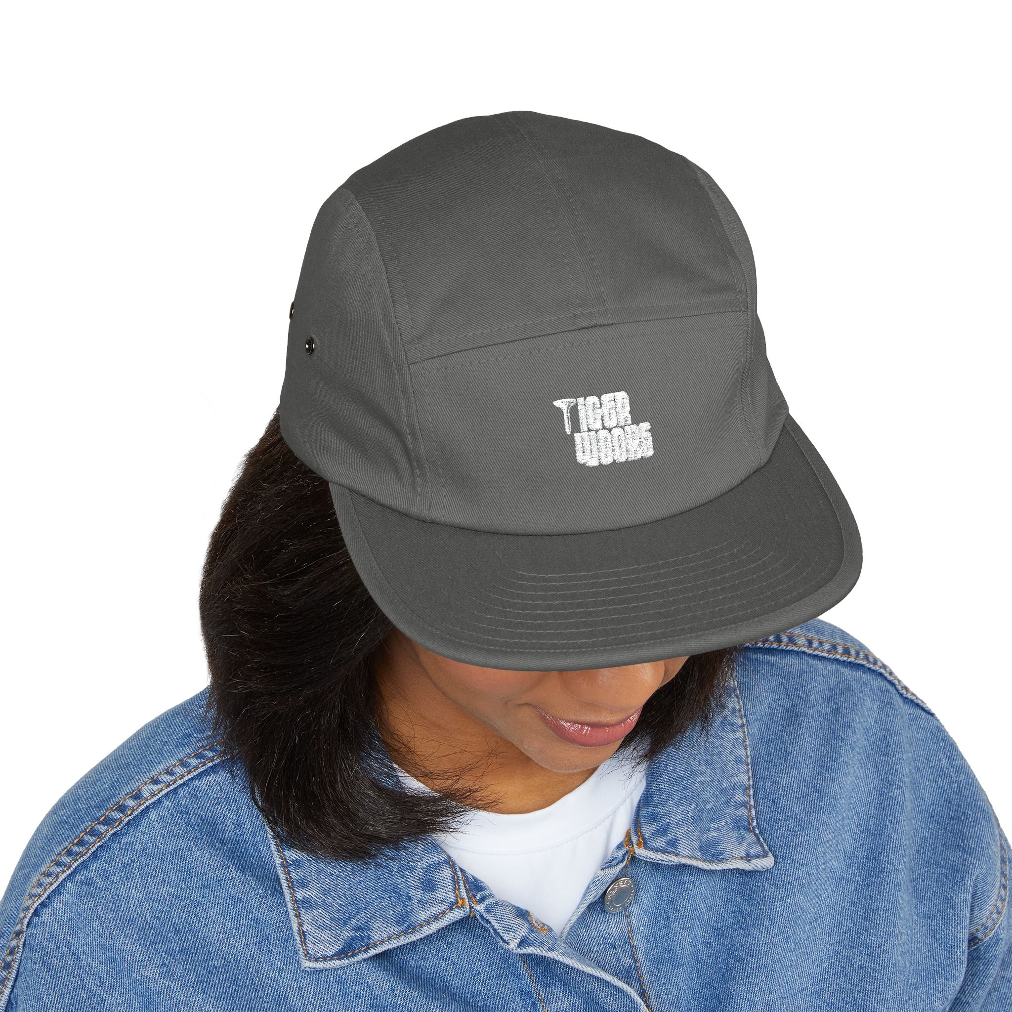 Embroidered 'Tree Rooms' 5-Panel Cap – Minimal Tan Camper Hat