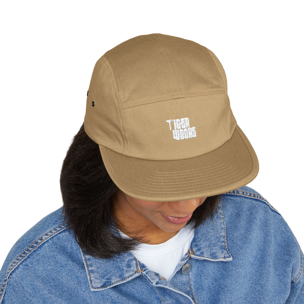 Embroidered 'Tree Rooms' 5-Panel Cap – Minimal Tan Camper Hat