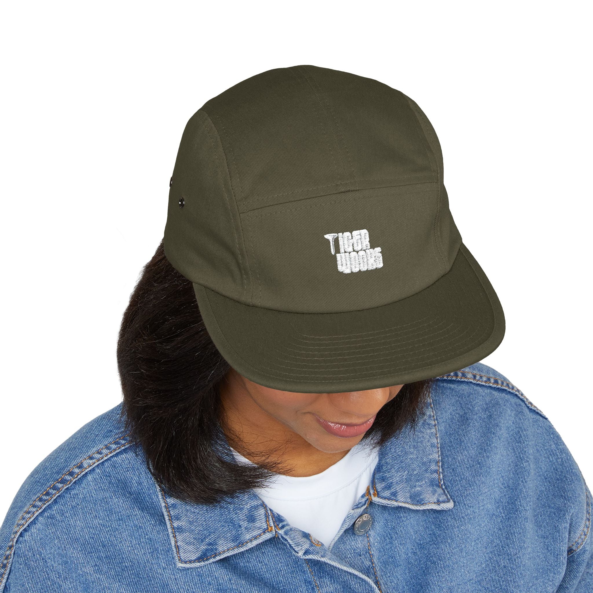 Embroidered 'Tree Rooms' 5-Panel Cap – Minimal Tan Camper Hat