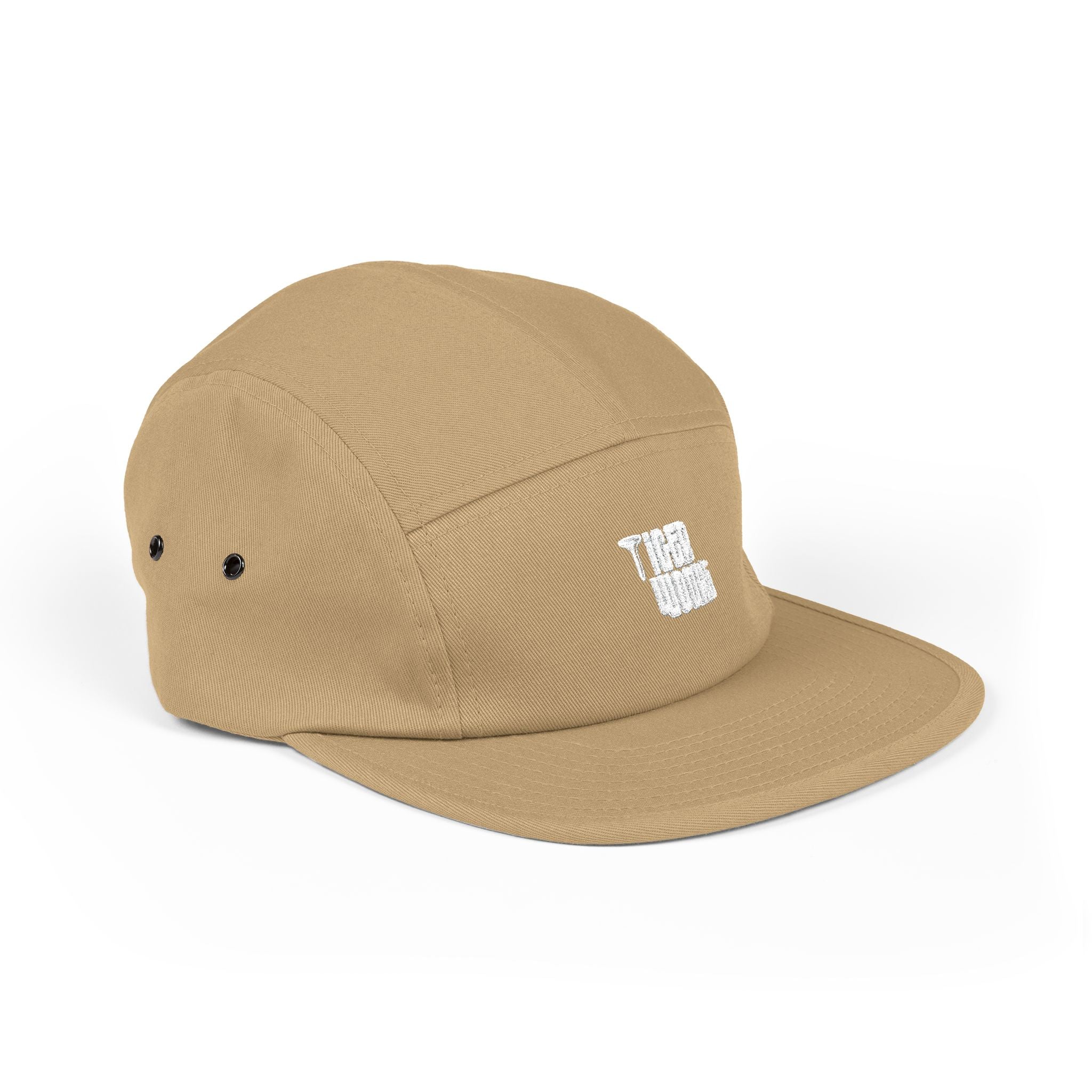 Embroidered 'Tree Rooms' 5-Panel Cap – Minimal Tan Camper Hat