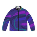 Puffer Jacket — Bold Purple & Teal Abstract Wave All-Over Print