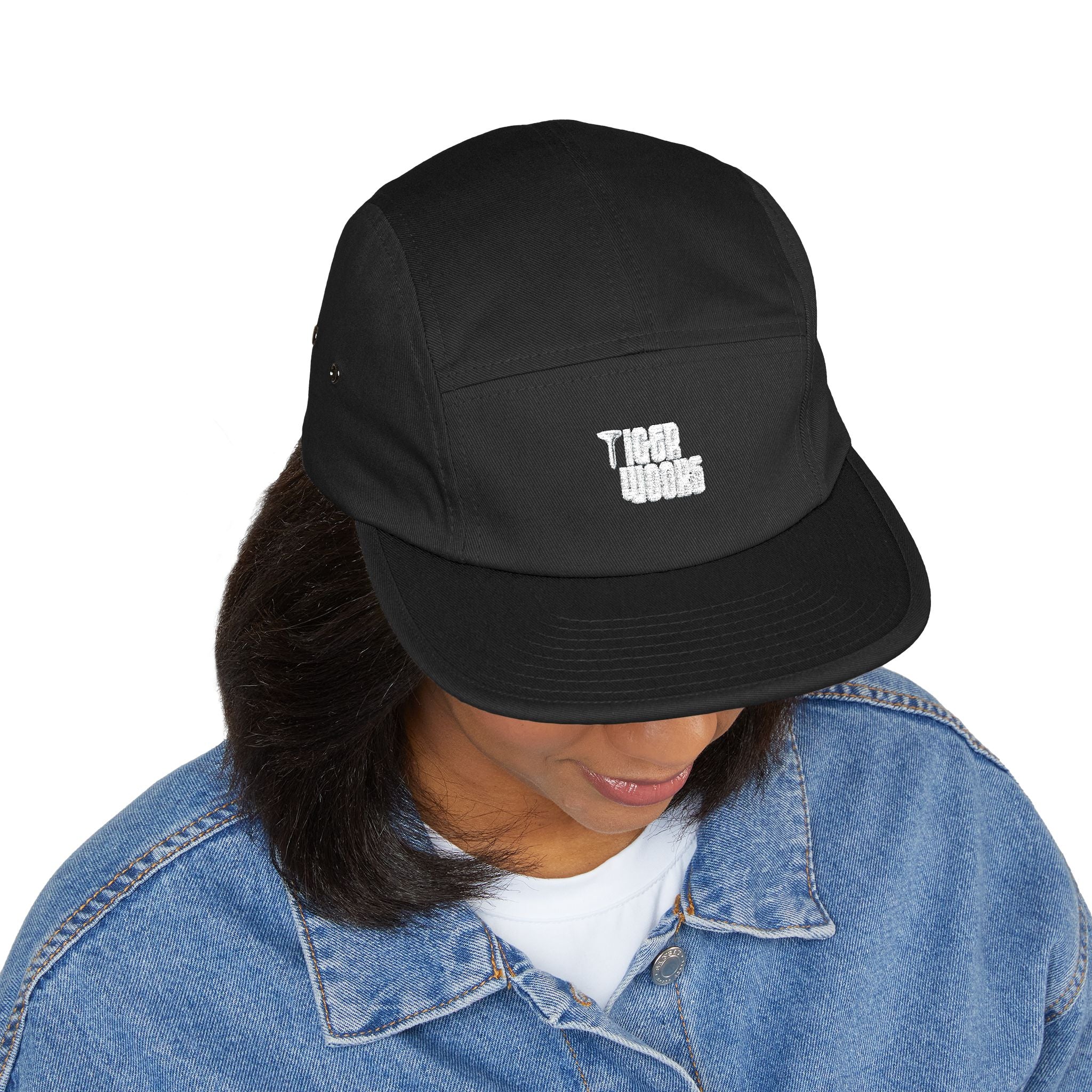 Embroidered 'Tree Rooms' 5-Panel Cap – Minimal Tan Camper Hat